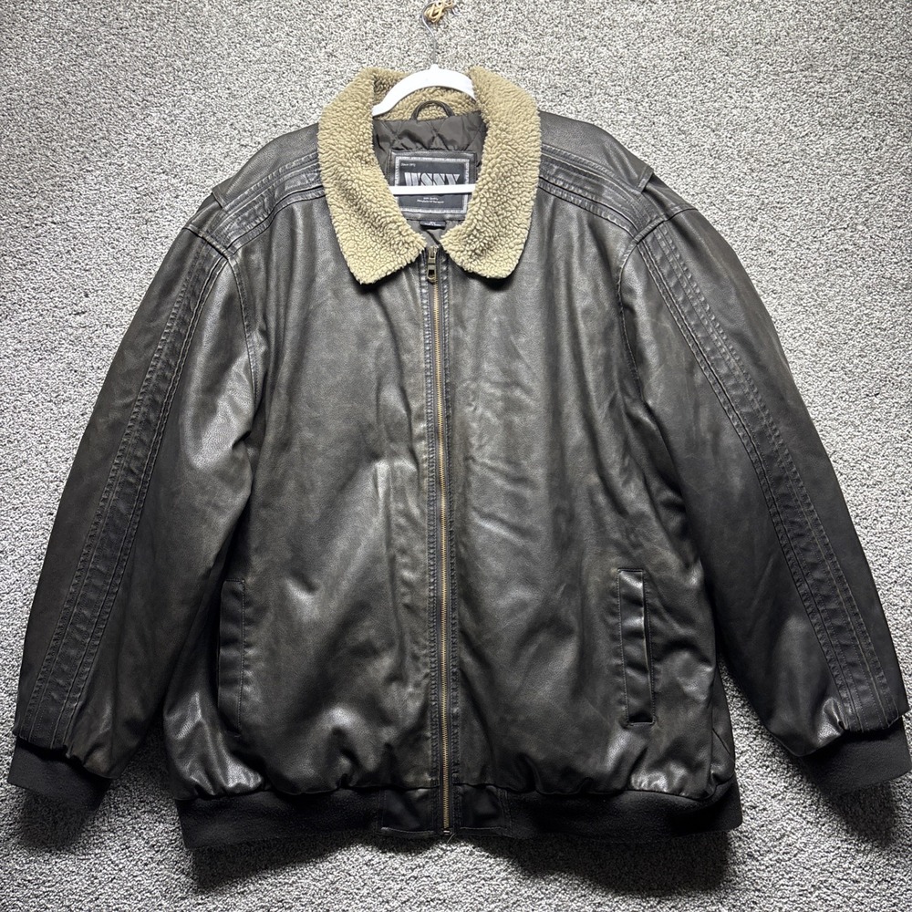 Whispering Smith Men's Size 3XL Brown Faux Leather Motorcycle PVC Quilted Jacket